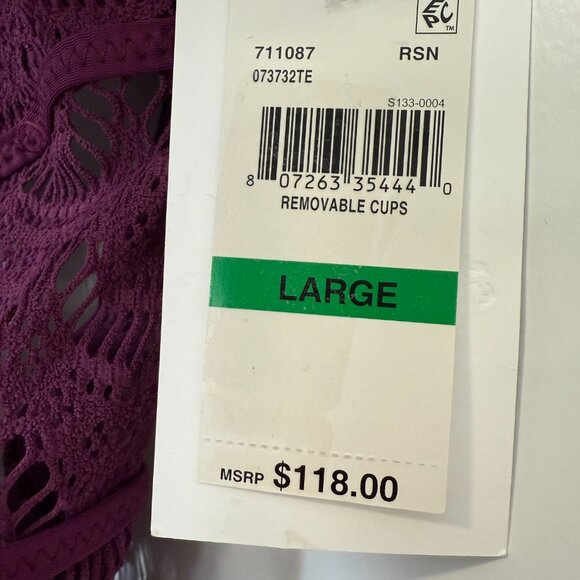 NWT BECCA Women's Color Play Crochet Plunge-Neck One-Piece Swimsuit L - Burgundy - Picture 4 of 6